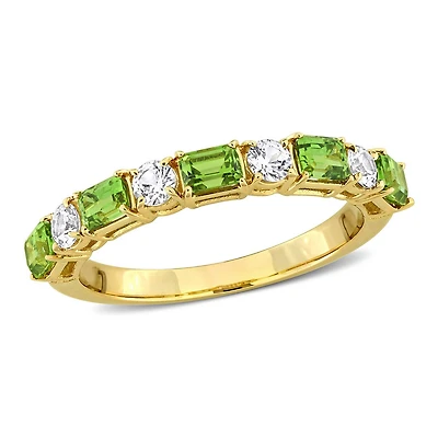 Julianna B 14K Yellow Gold Green & White Sapphire Semi Eternity Ring