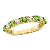 Julianna B 14K Yellow Gold Green & White Sapphire Semi Eternity Ring