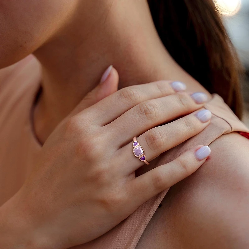 Julianna B 10K Rose Gold Amethyst Three Stone Ring