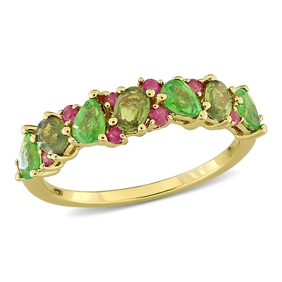 Julianna B 14K Yellow Gold Green & Pink Sapphire and Tsavorite Anniversary Band