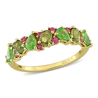 Julianna B 14K Yellow Gold Green & Pink Sapphire and Tsavorite Anniversary Band