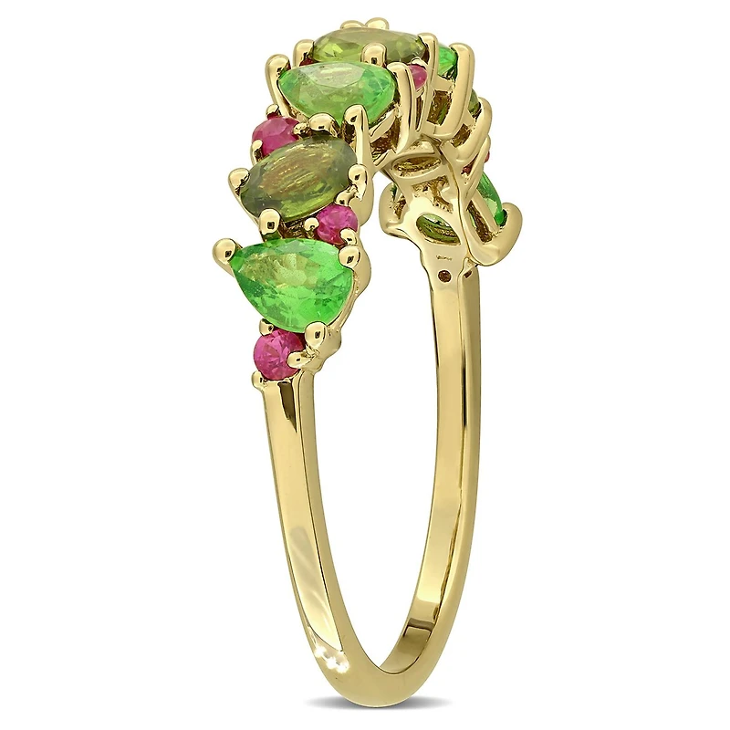 Julianna B 14K Yellow Gold Green & Pink Sapphire and Tsavorite Anniversary Band