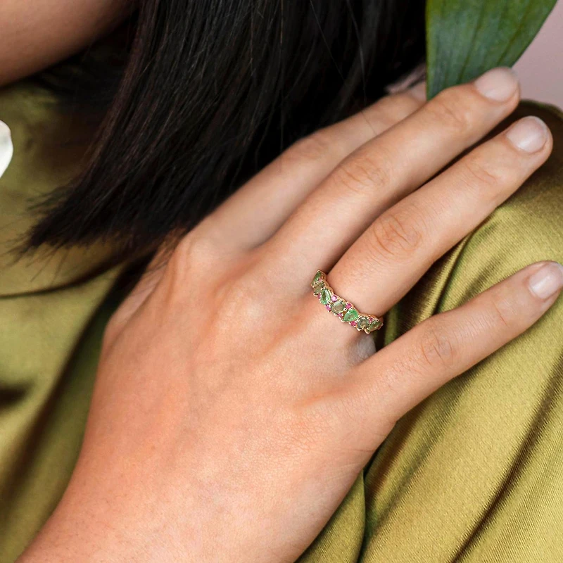 Julianna B 14K Yellow Gold Green & Pink Sapphire and Tsavorite Anniversary Band