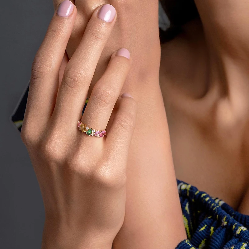 Julianna B 14K Yellow Gold Multi-Gemstone Semi Eternity Band