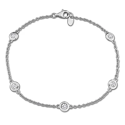 Julianna B Sterling Silver Created White Sapphire Station Bracelet 7"