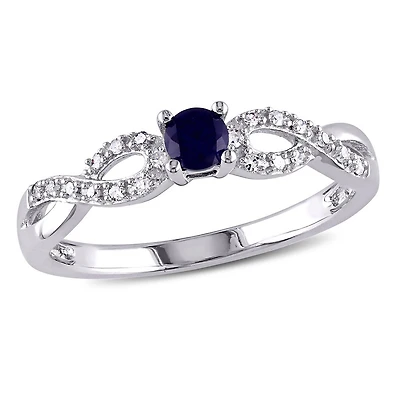 Julianna B Sterling Silver Created Blue Sapphire and Diamond Infinity Ring