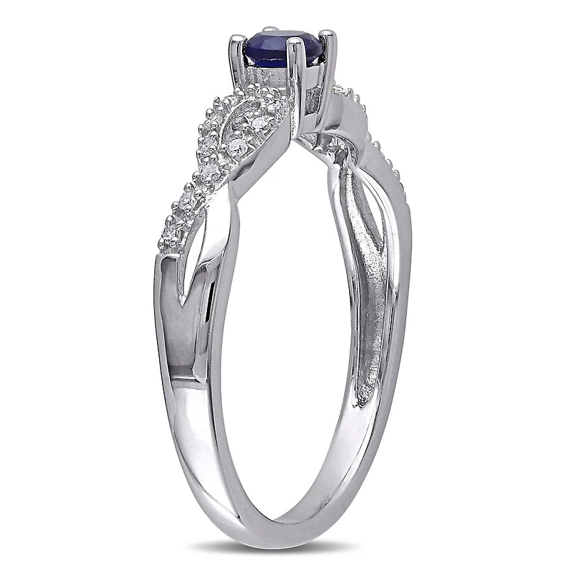 Julianna B Sterling Silver Created Blue Sapphire and Diamond Infinity Ring