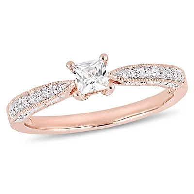 Julianna B Rose Plated Sterling Silver Created White Sapphire and Diamond Ring