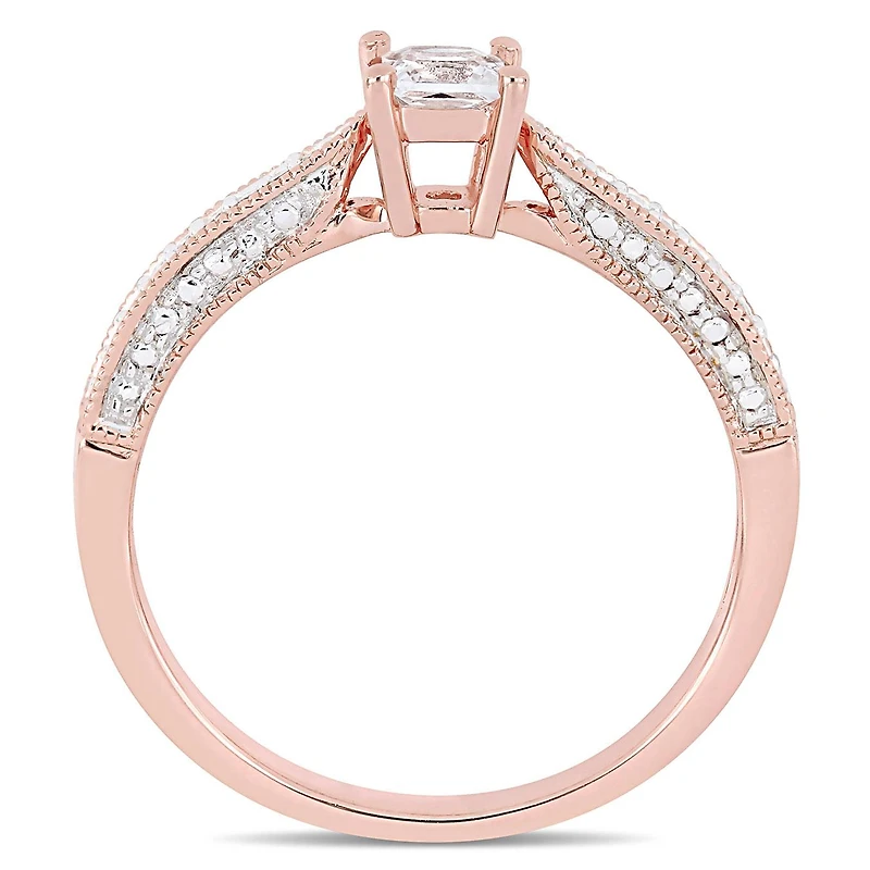 Julianna B Rose Plated Sterling Silver Created White Sapphire and Diamond Ring