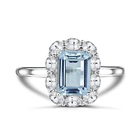 Sterling Silver Aquamarine and White Zircon Ring
