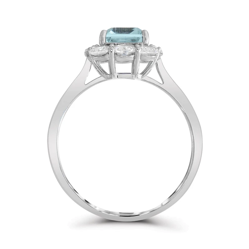 Sterling Silver Aquamarine and White Zircon Ring