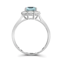 Sterling Silver Aquamarine and White Zircon Ring