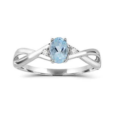 10K White Gold Aquamarine & Diamond Ring
