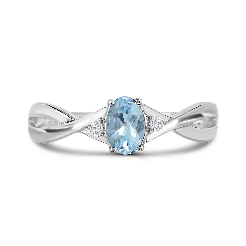 10K White Gold Aquamarine & Diamond Ring