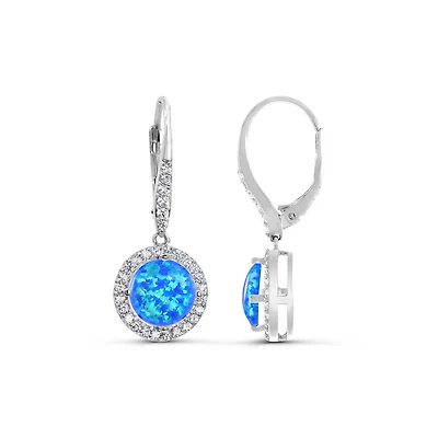Sterling Silver Created Blue Opal & Created White Sapphire Earrings