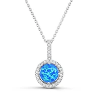Sterling Silver Created Blue Opal & Created White Sapphire Pendant 18"