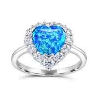 Sterling Silver Created Blue Opal & Created White Sapphire Heart Ring