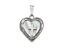 Children's Sterling Silver 15" Mother of Pearl & Cross Locket