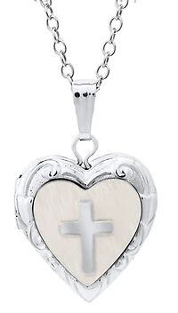 Children's Sterling Silver 15" Mother of Pearl & Cross Locket