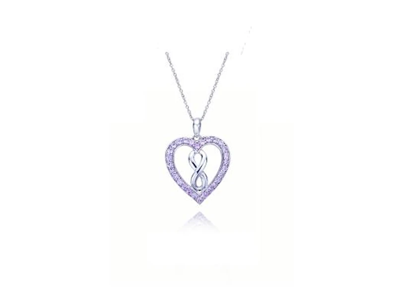 Sterling Silver Created Pink Sapphire Infinity Heart Pendant