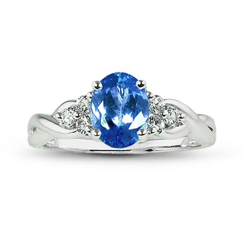 10K White Gold Tanzanite & White Sapphire Ring
