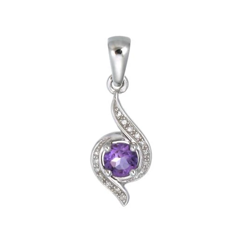 Sterling Silver Amethyst & Diamond Pendant