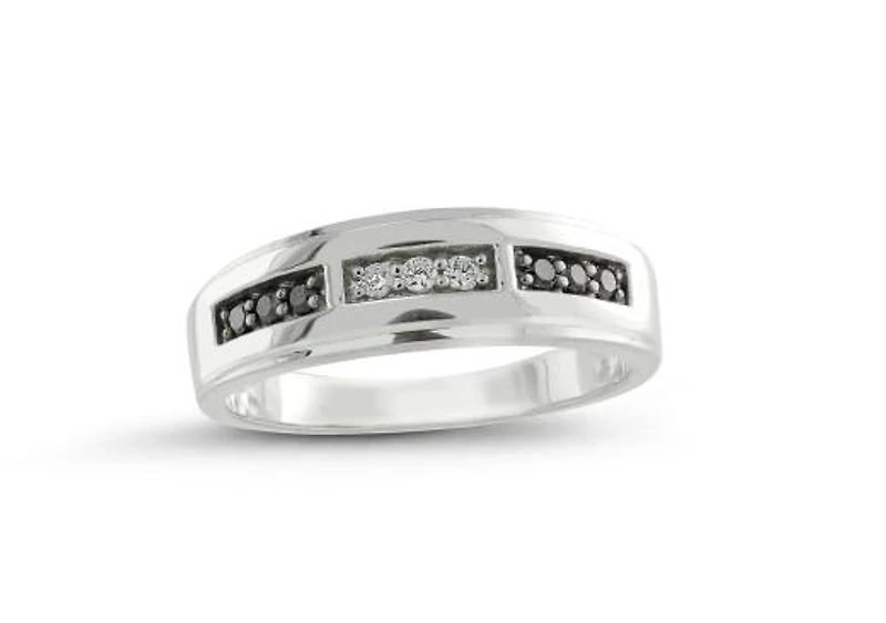 10K White Gold 0.25CTW Black & White Diamond Wedding Band