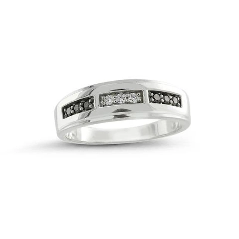 10K White Gold 0.25CTW Black & White Diamond Wedding Band