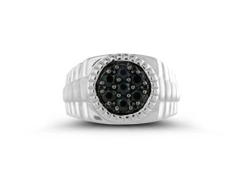 Sterling Silver Black Sapphire Men's Ring