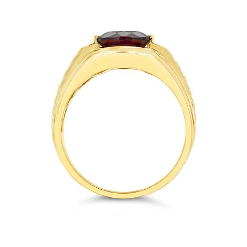 10K Yellow Gold Garnet & Diamond Men's Ring