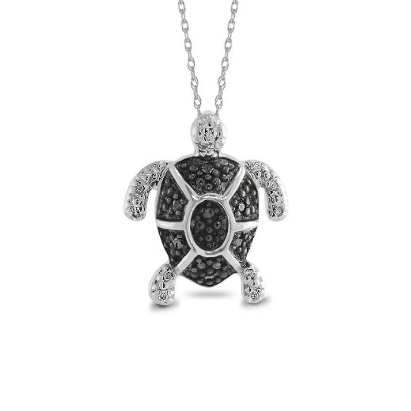 Sterling Silver Midnight Diamond Turtle Pendant