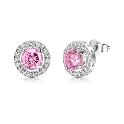 Sterling Silver Pink Cubic Zirconia Cluster Earrings