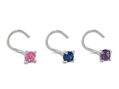 14K White Gold Three Pieces Created Sapphire Nose Stud Set