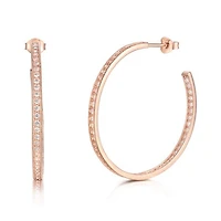 Sterling Silver Rose Plated Cubic Zirconia Inside/Outside Hoop Earrings