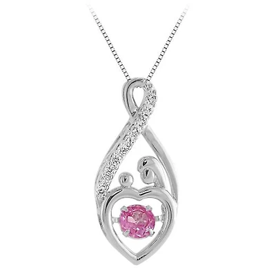 Sterling Silver Created Pink & Created White Sapphire Dancing Mom Pendant