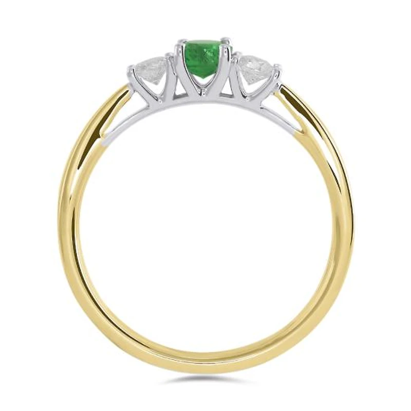 14K Yellow Gold Emerald & 0.20CTW Diamond Ring