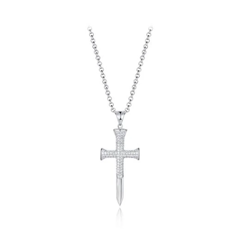 Sterling Silver Men's Cubic Zirconia Cross Pendant On Chain