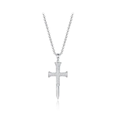 Sterling Silver Men's Cubic Zirconia Cross Pendant On Chain