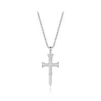 Sterling Silver Men's Cubic Zirconia Cross Pendant On Chain