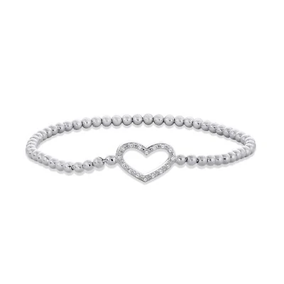 Sterling Silver 0.04CTW Diamond Stretch Heart Bracelet