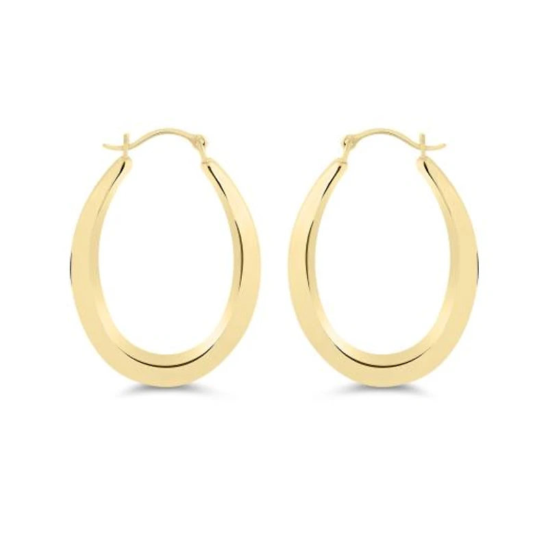 14K Yellow Gold Oval Hoop Earrings