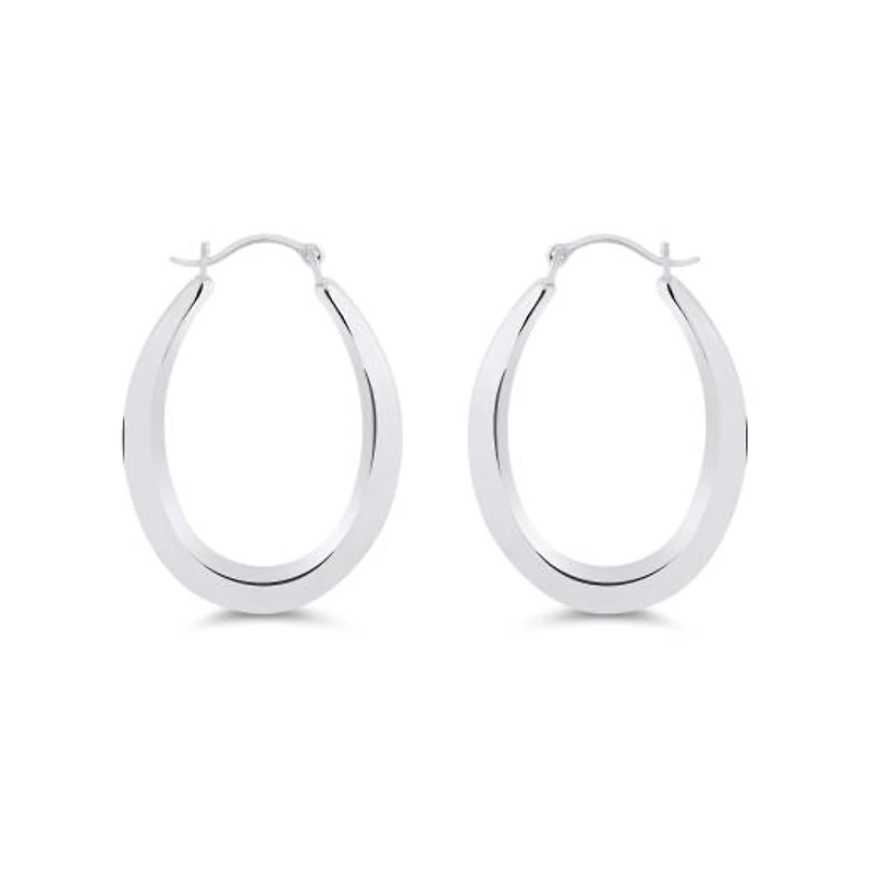 14K White Gold Oval Hoop Earrings