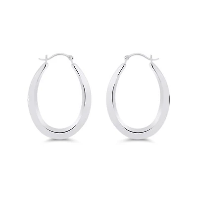 14K White Gold Oval Hoop Earrings