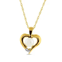 10K Yellow Gold Freshwater Pearl Diamond Pendant