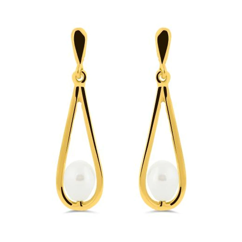 10K Yellow Gold Freshwater Pearl Dangle Earrings
