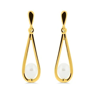 10K Yellow Gold Freshwater Pearl Dangle Earrings
