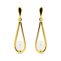 10K Yellow Gold Freshwater Pearl Dangle Earrings