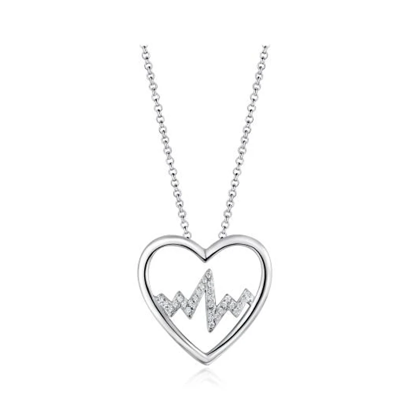 Sterling Silver Cubic Zirconia 19" Heartbeat Pendant