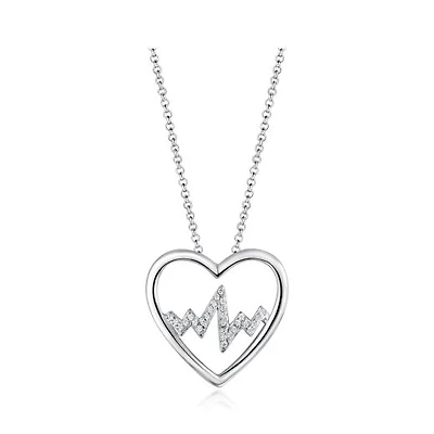 Sterling Silver Cubic Zirconia 19" Heartbeat Pendant