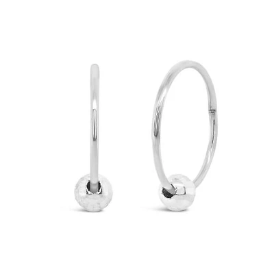 10K White Gold 13mm Sleeper With Diamond Cut Bead